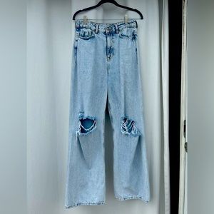 ZARA wide-leg high rise ripped jeans size 6